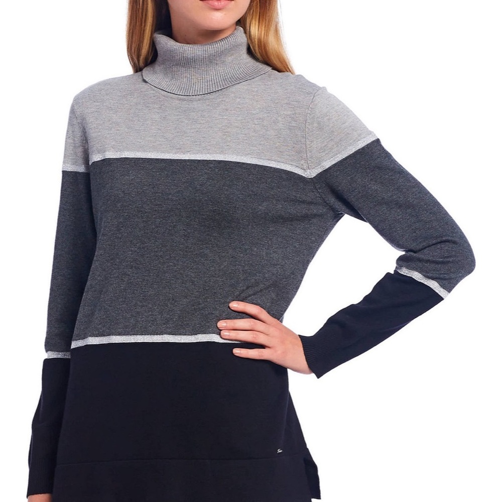 CK NWT  Colorblock Turtleneck Sweater Gray L